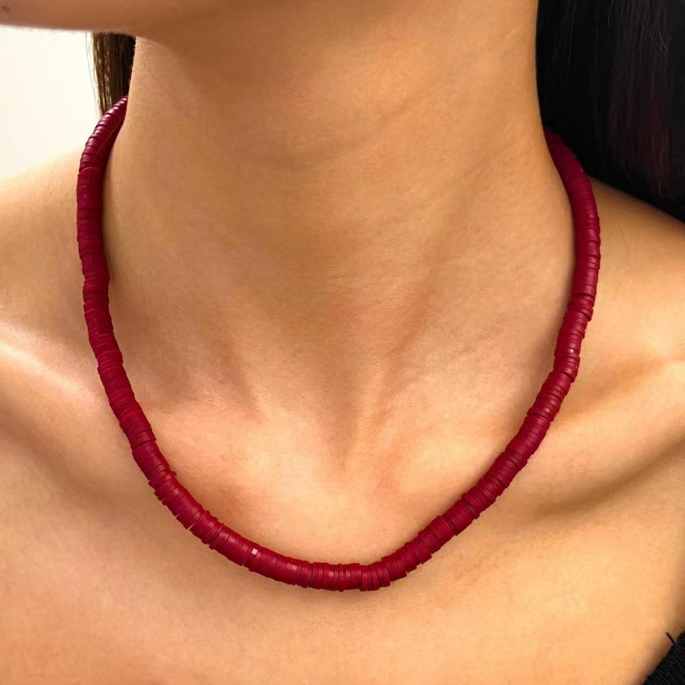Bohemian men's necklace niche design personalized color splicing soft pottery disc clavicle chain women