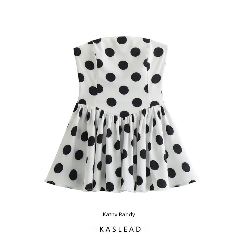 Kaslead New Arrival Women's Clothing Fashion Style Fashion Slim Fit Slimming Polka Dot Tube Top Short Type Tops