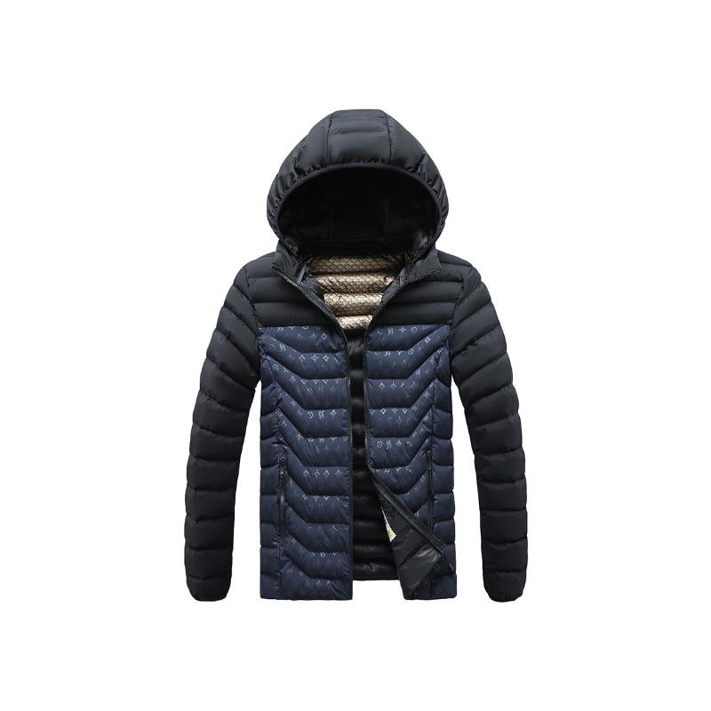 Cotton-padded Men's Winter Contrasting Color Graphene Slim-fit Removable Cap Thickened Hooded Jacket Men's