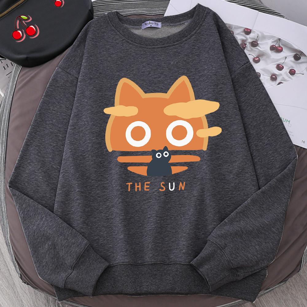 El Sol Naranja Gato Divertido Lindo Estampado Dibujos Animados Sudadera con Capucha Ropa Otoño Invierno Sudaderas de Forro Polar Sueltas Cómodas