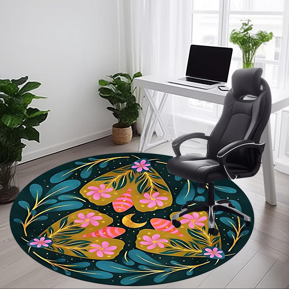 1pc Floral Mandala Chair Carpet for Office, Round Non Slip Durable Large Size Office Carpet, Suitable for Office