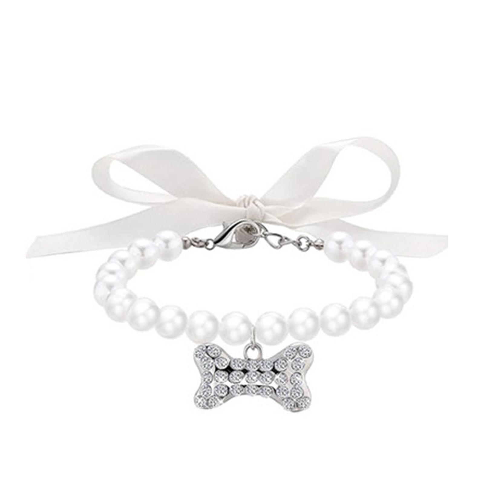 

Imitation Pearl Cute Dog Necklace Pet Collar Accessories Jewelry Neck Chain For Small Dogs Large Dog Cats S белый