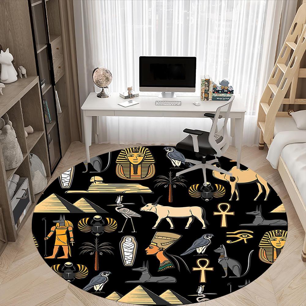 1pc Egyptian Symbols Office Round Area Rug, Under Office Chairs Bedroom Living Room Home Decor, Room Deco