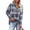 Women's V Neck Button Hooded Plaid Long Sleeve Pullover Sweatshirt, Europe America Fashion Casual Top for Crossborder