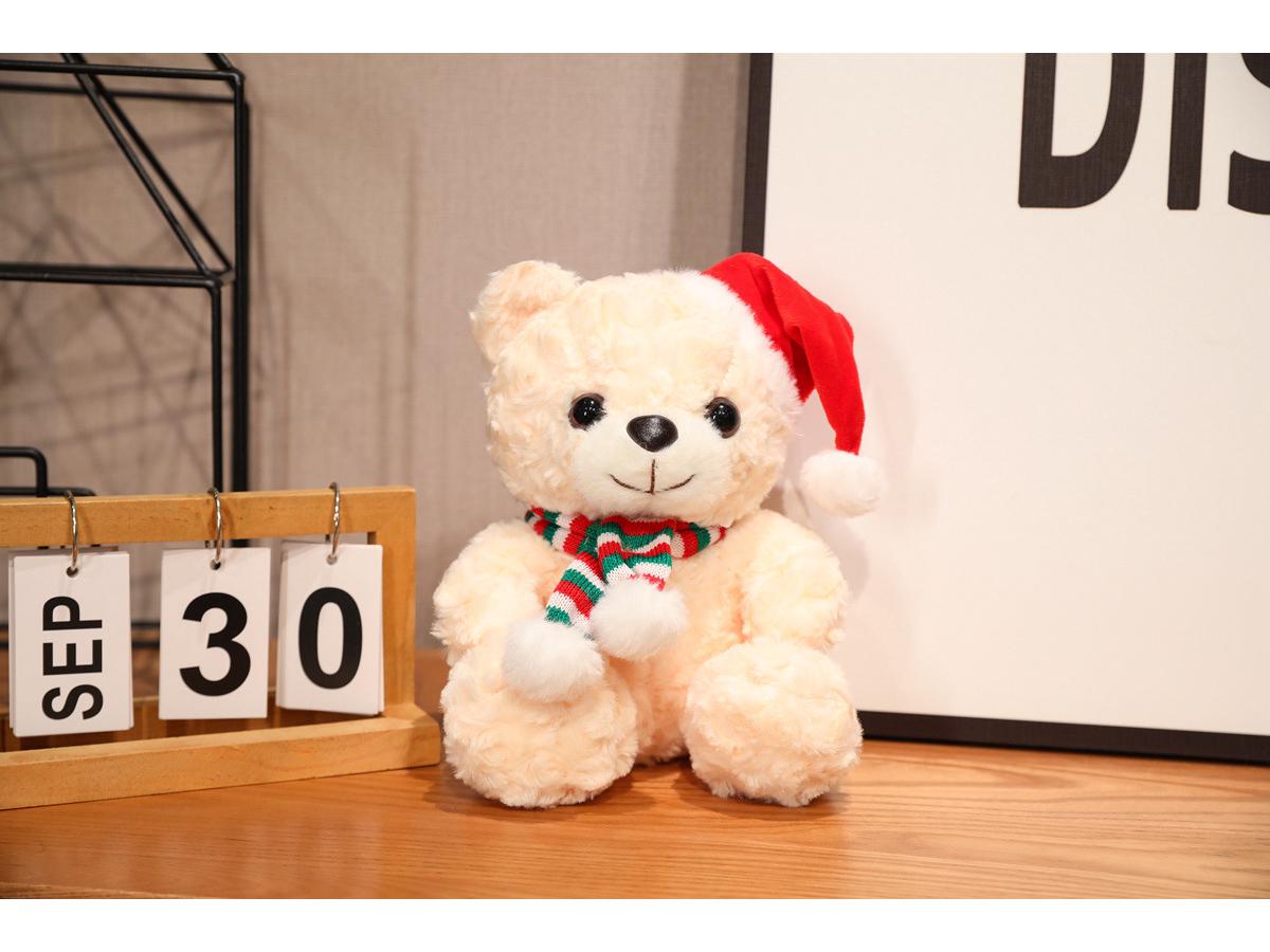 

Christmas Teddy Bear Plush with Scarf - Sitting Bear Toy & Claw Machine Gift 25cm вершковий/білий