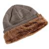 Fur Lined Knitted Hats Soft Skull Cap Unisex Winter Beanie Cap