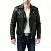 Mens PU Leather Biker Jacket With Notched Collar Slim Fit Fashion Coat In Burgundy Black