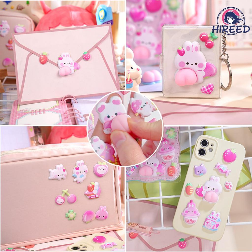 Conjunto de 3 Adesivos Decorativos 3D de Bumbum Squishy Bumbum Brilhante para Meninas, Materiais para Artesanato Squishy para Crianças e Adultos, Adesivos de 6 Peças, Adesivos, DIY, Recompensa,