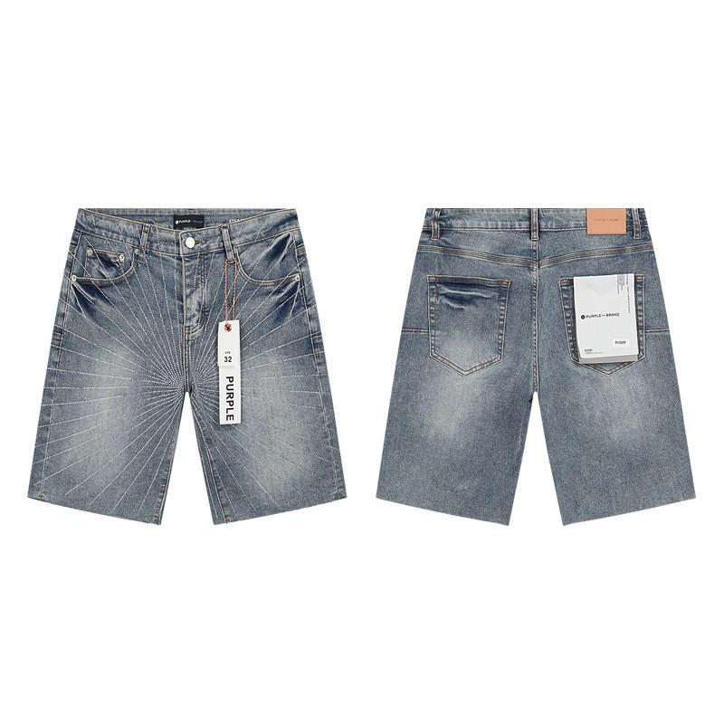 Purple Jeans Streetwear Loose Fit Denim Shorts Men Women Mid-Rise Straight Cut With Embroidery Stone Wash