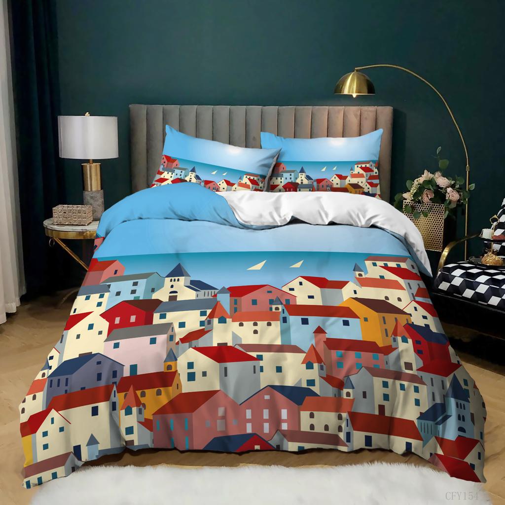 3D Quilt Cover Art Color House Three-Piece Wish