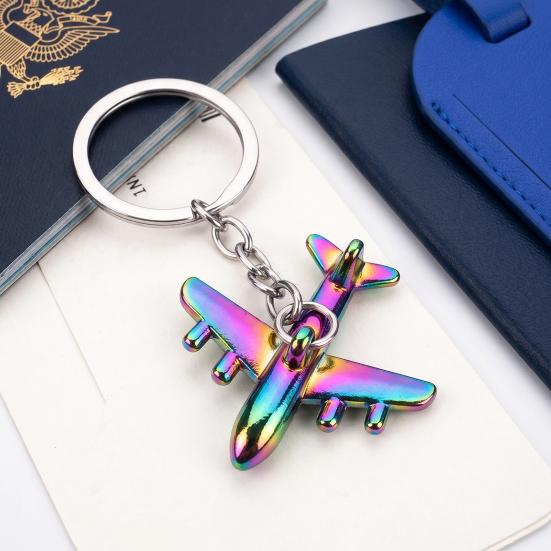 Aircraft Keychain Alloy Mini Plane Model Electroplated Key Ring with Chain Buckle for Travel Aviation Souvenir