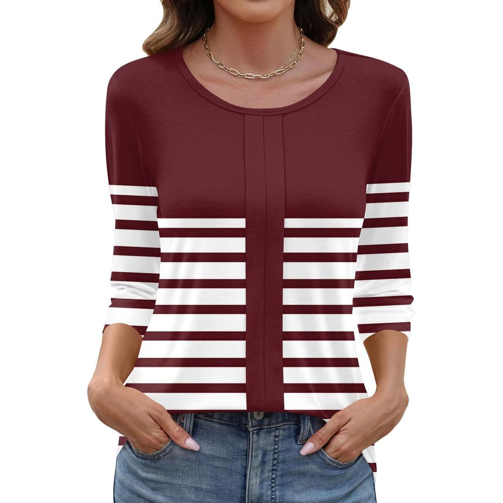 Modisches, lässiges Pullover-Oberteil mit Dreiviertelärmeln und bedrucktem Kragen für Damen