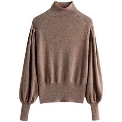 Lantern Sleeve Long Sleeved High Necked Sweater with Autumn and Winter TemperamentKnitted Sweater Women's Loose Base Shirt Top