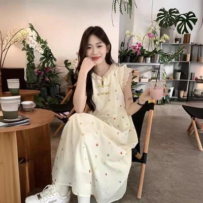 Γυναικείο Καλοκαιρινό 2024 Γλυκό Φλοράλ Αμάνικο Μίντι Αδυνατιστικό Φόρεμα