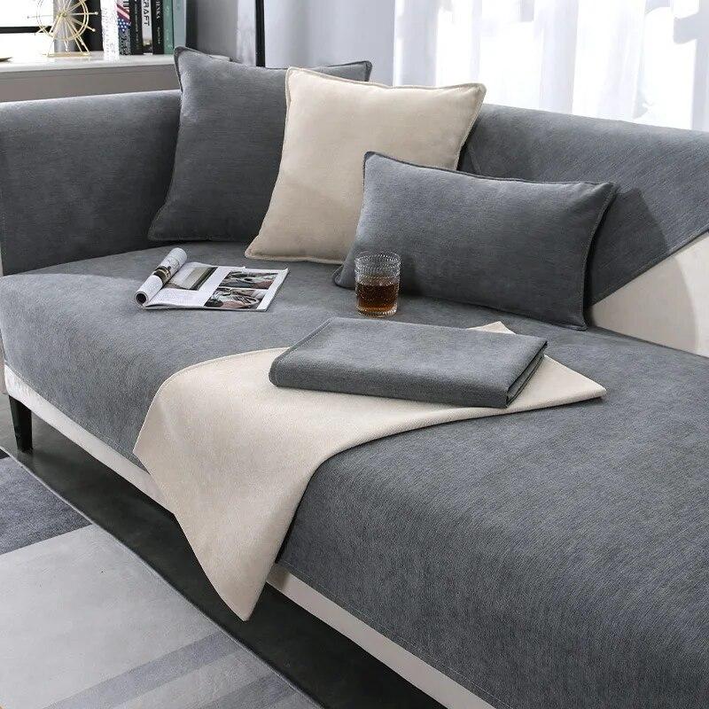 

Solid Chenille Sofa Cover Non Slip Universal for Seasons Living Room Couch Cover with Backrest Armrest Protector Mat 70x70cm 1pcs