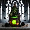 Halloween Witch Cauldron Lamp with Eerie Green Glow LED Landscape Light Spooky Witch Brewing Pot Light for Living Room Bedroom Office