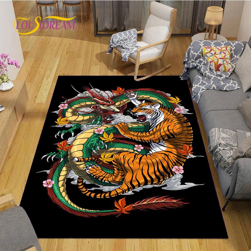 Alfombra Dragon and Tiger Fight Carpet Living Room Sofa Coffee Table Door Bedroom Rug Kitchen Kid Anti-slip Floor Mat Home Decor