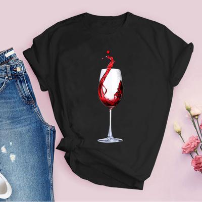 Dámská černá trička Harajuku Camisetas Mujer Potisk červeného vína Topy Dámské tričko Estetické Oversized oblečení Femme Trička 2025