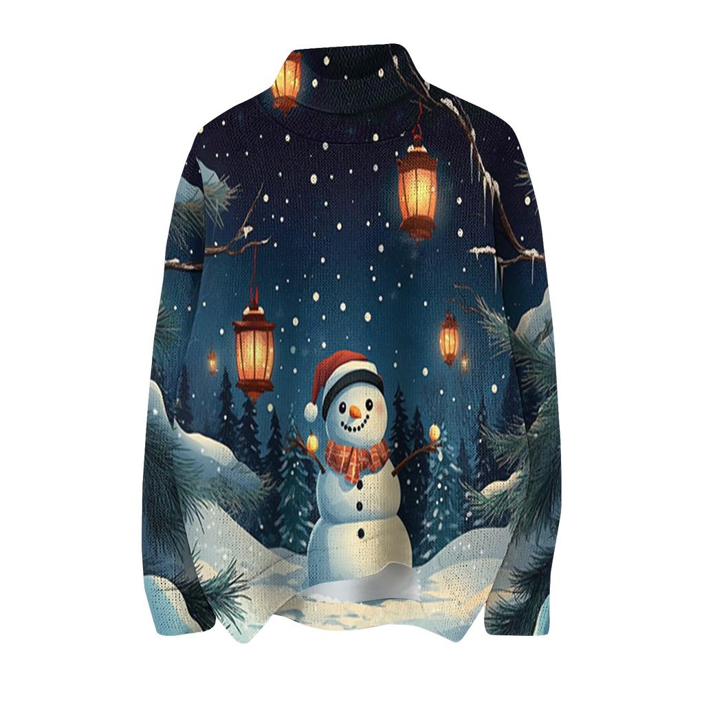 Women's Fashion Crew-neck Casual Long-sleeved Christmas Printed Turtleneck Knitted Top