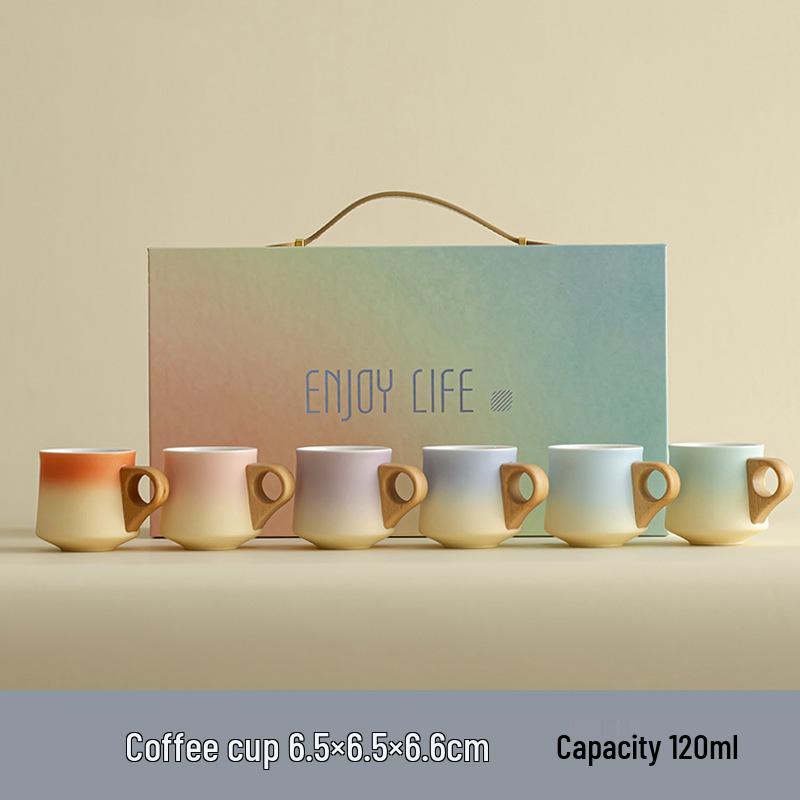 Premium Ceramic Tea Cup Set with Wooden Handles: Elegant Australian White Espresso Cups for Two