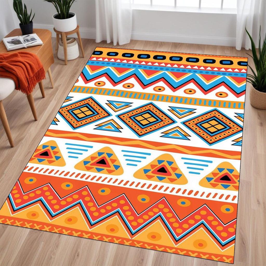 Southwestern Rug, Aztec Tribal Area Rug, Geometric Native American Design, Western Rug, Washable Boho Rug, Ethnic Area Carpet
