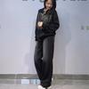 Womens Hooded Tracksuit Set Loose Fit Plus Size Zip-up Cardigan Two-Piece Winter Casual Sportswear With Rhinestones