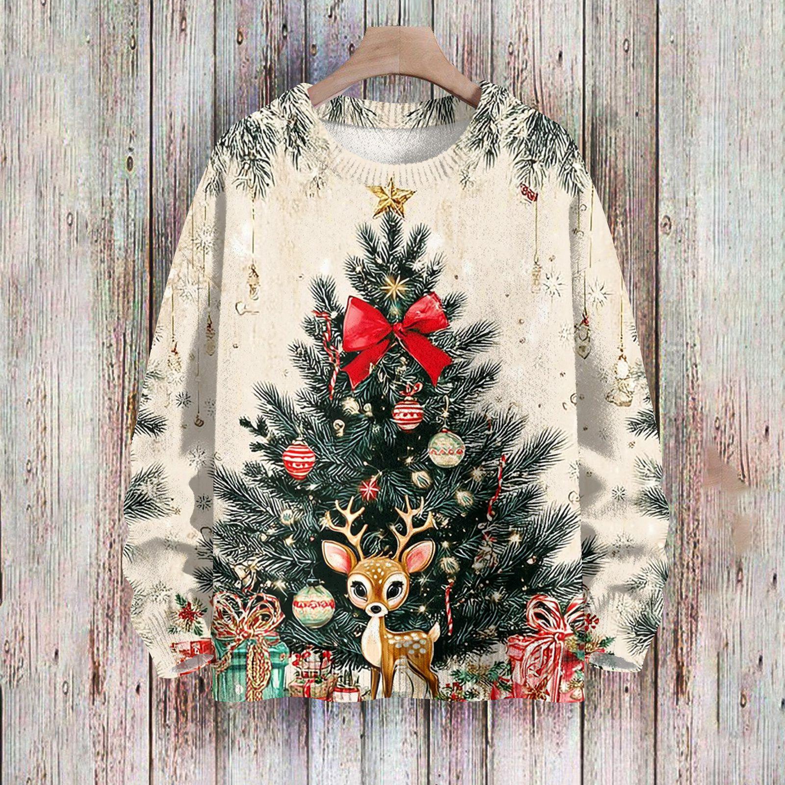 

Рождественские толстовки для женщин Вязаный свитер Милая рубашка Осенний свитер с круглым вырезом Топы M