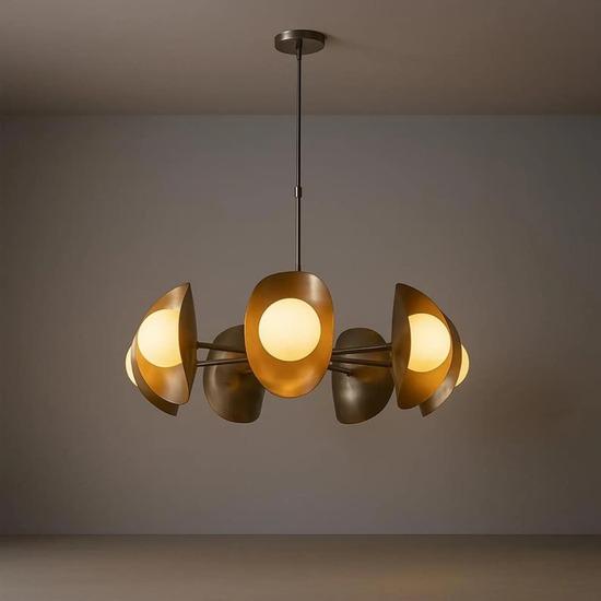 Large Mid Century Brass Chandelier – Handmade Sputnik Ceiling Light with Glass Globes
