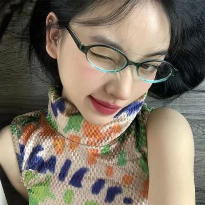 Retro Mała Oprawka Dziewczęce Okulary Styl Retro Owalne Okulary Damskie Okulary Dekoracyjne Komputerowe Okulary Anty-Niebieskie
