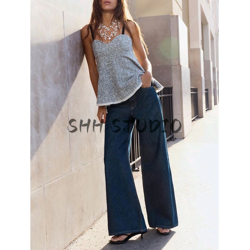 Spring New Women's Clothing Ins Style All-Match Stitching Texture Contrast Color Camisole Heart-Shaped Collar Top 3644172