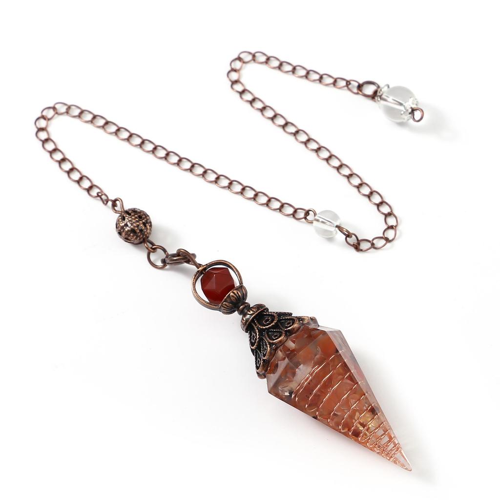 Antique Silver Seven Chakra Crystal Resin Pendulum with Semi-Precious Chips Pendant