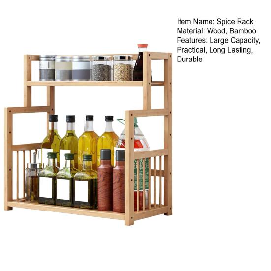 Yousheng 3-Tier Bamboo Spice Rack Seasoning Jars Holder Large Capacity Easy Assembly Kitchen Countertop Spice Bottle Container Organizer