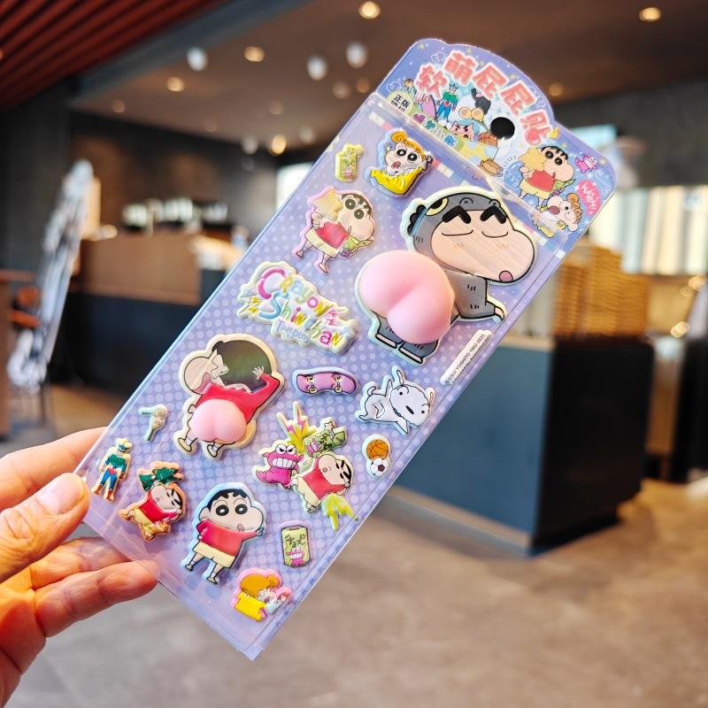 2pcs Genuine Crayon Shin 3d Silicone Pp Sticker Kawaii Decompression Handbook Sticker Diy Mobile Phone Case Decoration Sticker