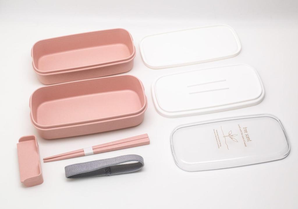 OSK Antibacterial Bento Light Hinoki Nopura with and Lunch Made in (OSK) Two-Tier Box, 330ml/320ml, Pink, (HKP) No. 3, Chopsticks, Divider, Belt,