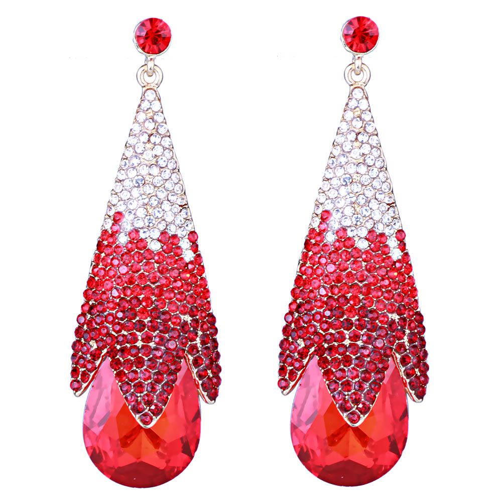 Jewelry Women Luxury Wedding Party Drop Earrings Inlay With Multicolor Rhinestones Big Water Drop Earrings Long