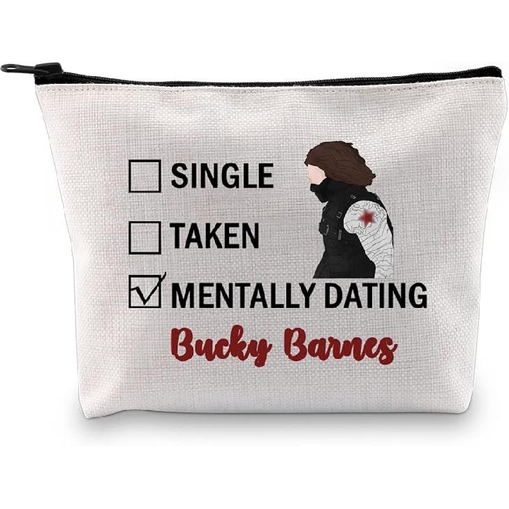 G2TUP Bucky Inspired Gift Dating Bucky Makeup Bag Soldier Cosmetic Bag Barnes Fan Club Gift (Mentally Dating Bucky White Bag) Mentally Dating Bucky Whi