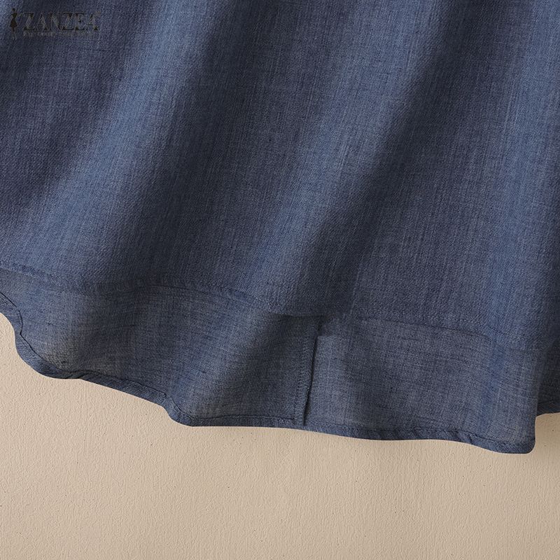 ZANZEA Kvinner Casual Mesh Spleis 3/4 Erme Løs O-hals Bluse