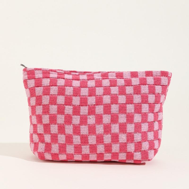 Crochet Makeup Bag Checkered Toiletry Bag Cosmetic Bag Versatile Storage Bag for Brush Lipstick Stationery Personal Care
