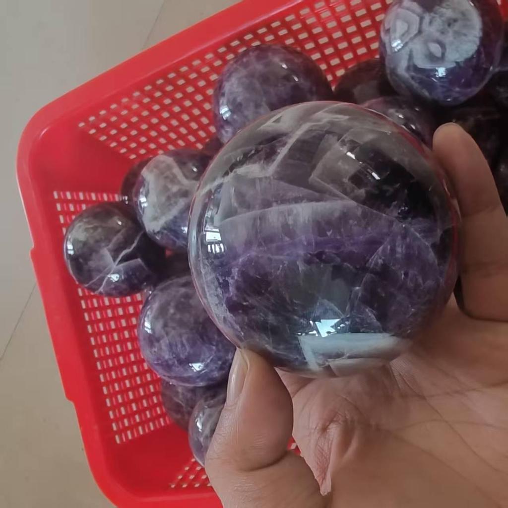 Polished Natural Amethyst Crystal Ball for Feng Shui & Home Decor