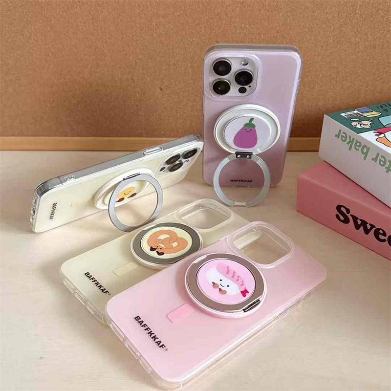 Fashion Cute Rotating Magnetic Bracket Phone Case For iPhone 16 15 14 13 12 11 Pro Max IMD Shockproof Cover