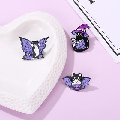 Simple Polishing Gift Unfading Punk Black White Cat Brooch Coat Badge