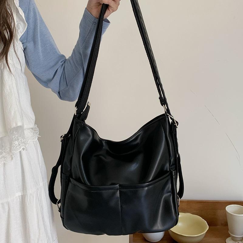 Spring PU Soft Leather Backpack for Women Large Capacity Three-purpose Commuting Tote Bag Multi-function Backpack Slanted Schoolbag Trend