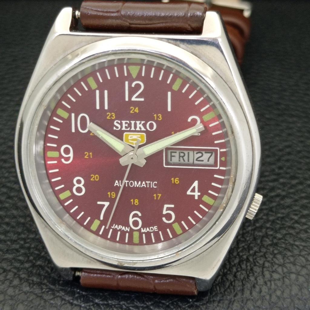 SEIKO 5 AUTOMATIC 7009A VINTAGE JAPAN MENS MAROON COLOR DIAL WATCH a701485-5