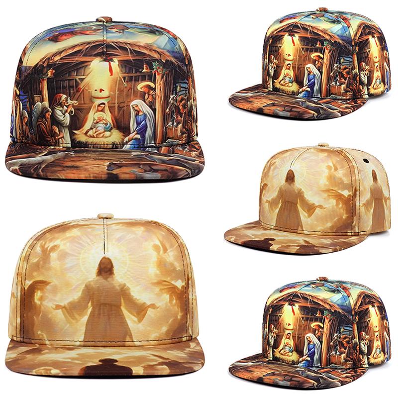 Yiran Bag Women's Fashion Trendy New Flat Brimmed Hat Printed Jesus Men's Trendy Street Hip Hop Hat Outdoor Sunshade Hat Baseball Hat