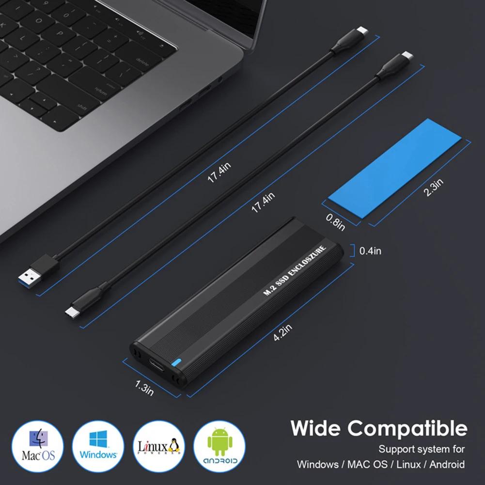 Caixa SSD NVMe M.2 de protocolo duplo 10 Gbps M.2 NVMe SSD Adaptador de gabinete Ferramenta grátis para SSD M.2 2230/2242/2260/2280