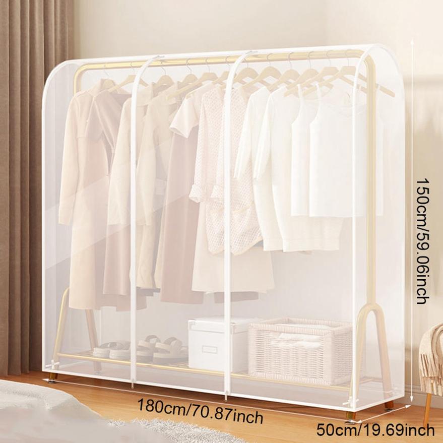 Transparent Garment Bag Organizer Closet Clothes Hanger Dustproof Protector Floor-standing Double-pole Suit Shoulder Rack Cover