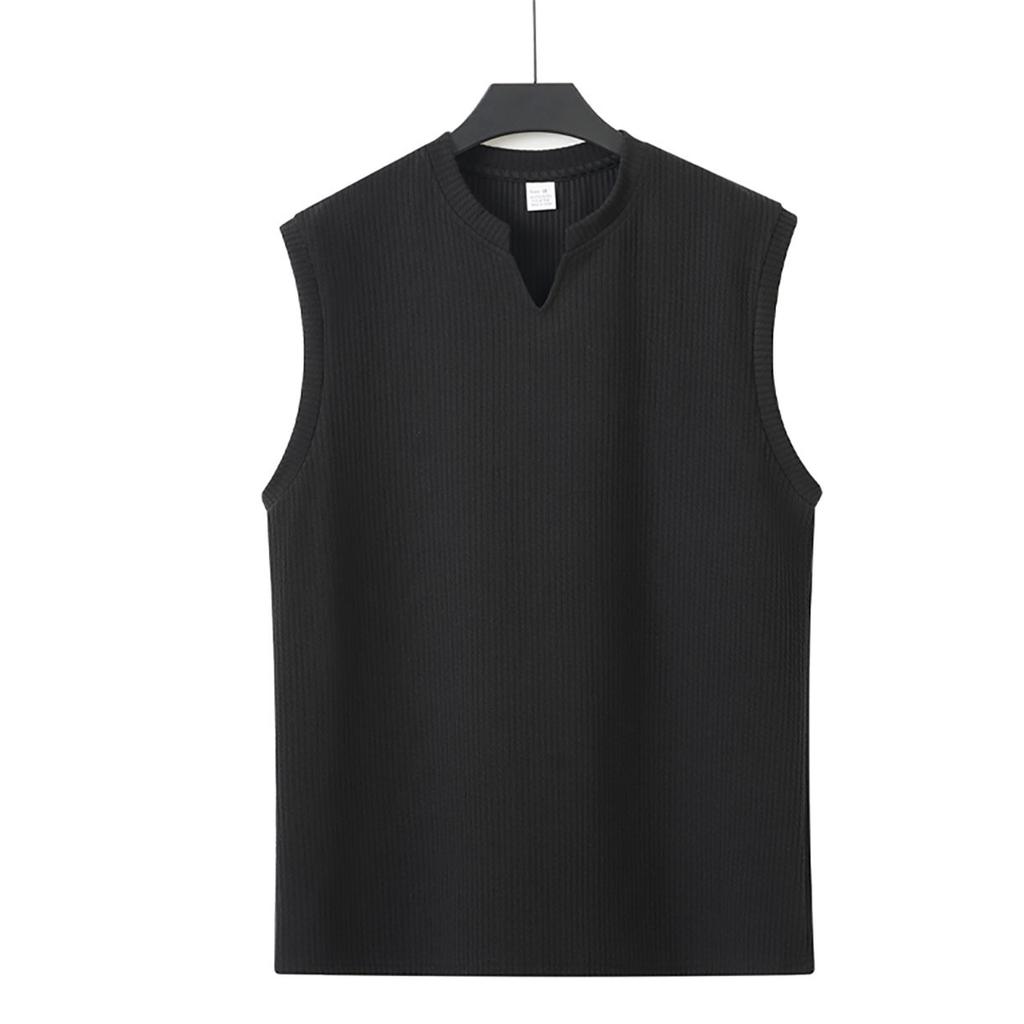Men Summer Knit Vertical Stripes Slim Fit V Neck Fitness Sports Sleeveless Vest