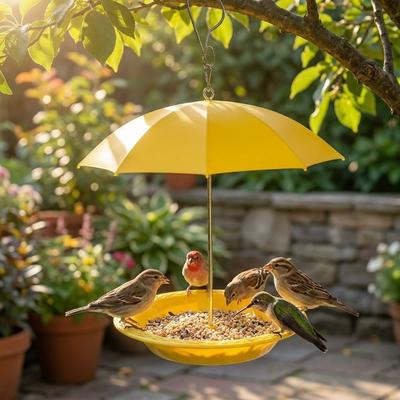 Parapluie Protection UV Mangeoire à Oiseaux Résistant aux Intempéries Anti-écureuil Mangeoire Suspendue à Oiseaux Résistant à la Neige Distributeur de Nourriture pour Oiseaux Résistant à la Rouille