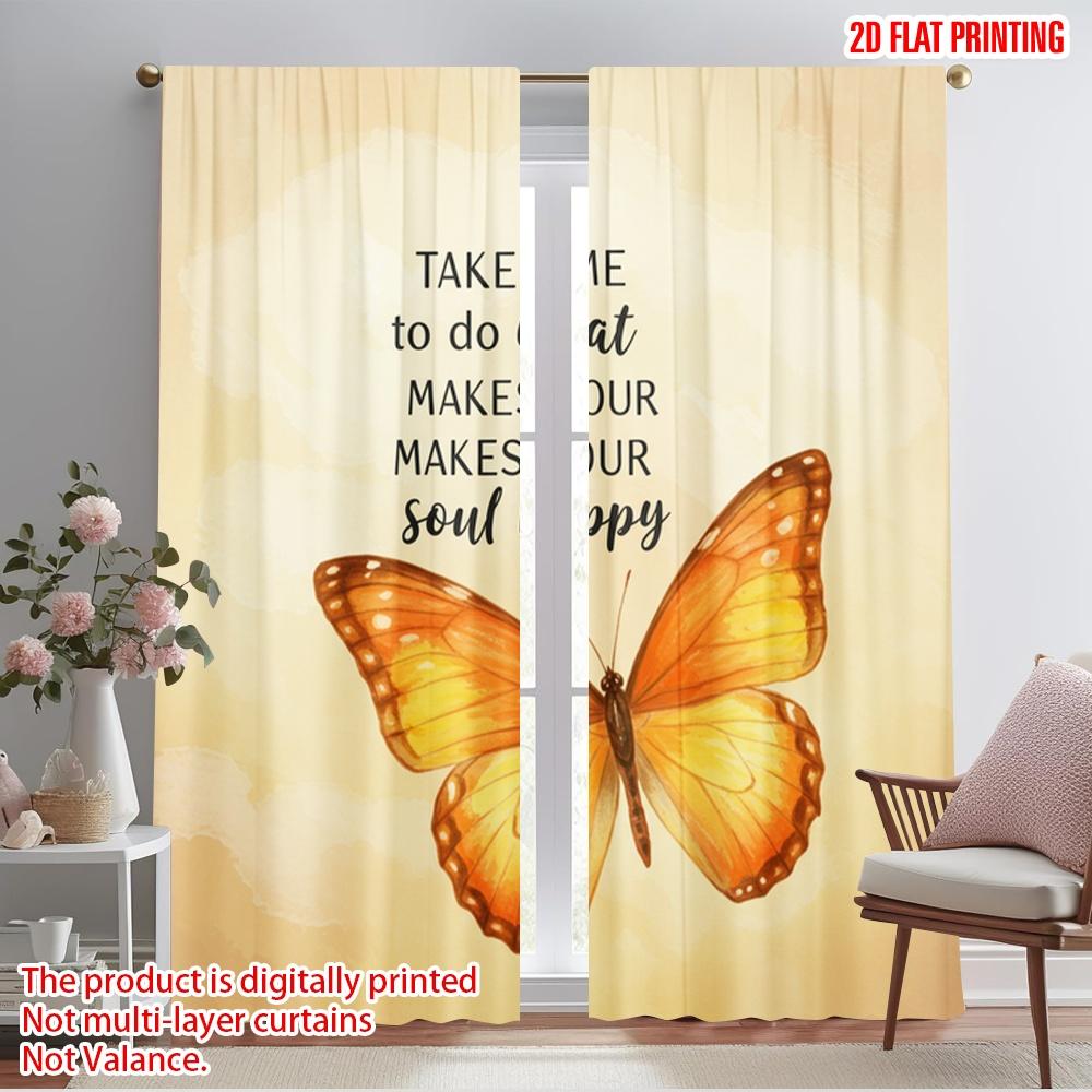 

2pcs 2D flat printing Window Drapes Beautiful Butterfly Soul Happy Polyester Without Electricity Family Party Use for New Year 52.50×116.00 CM 2pcs