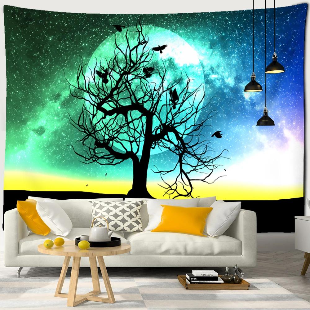 Kleurrijk Levensboom Wandkleed Wanddecoratie Natuurlandschap Hippie Tapijt Psychedelische Hekserij Esthetiek Kamer Woondecoratie